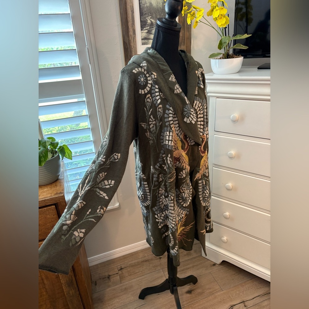 JOHNNY WAS XL Olive Green Hooded Women's Sweater Cardigan - Picture 6 of 11